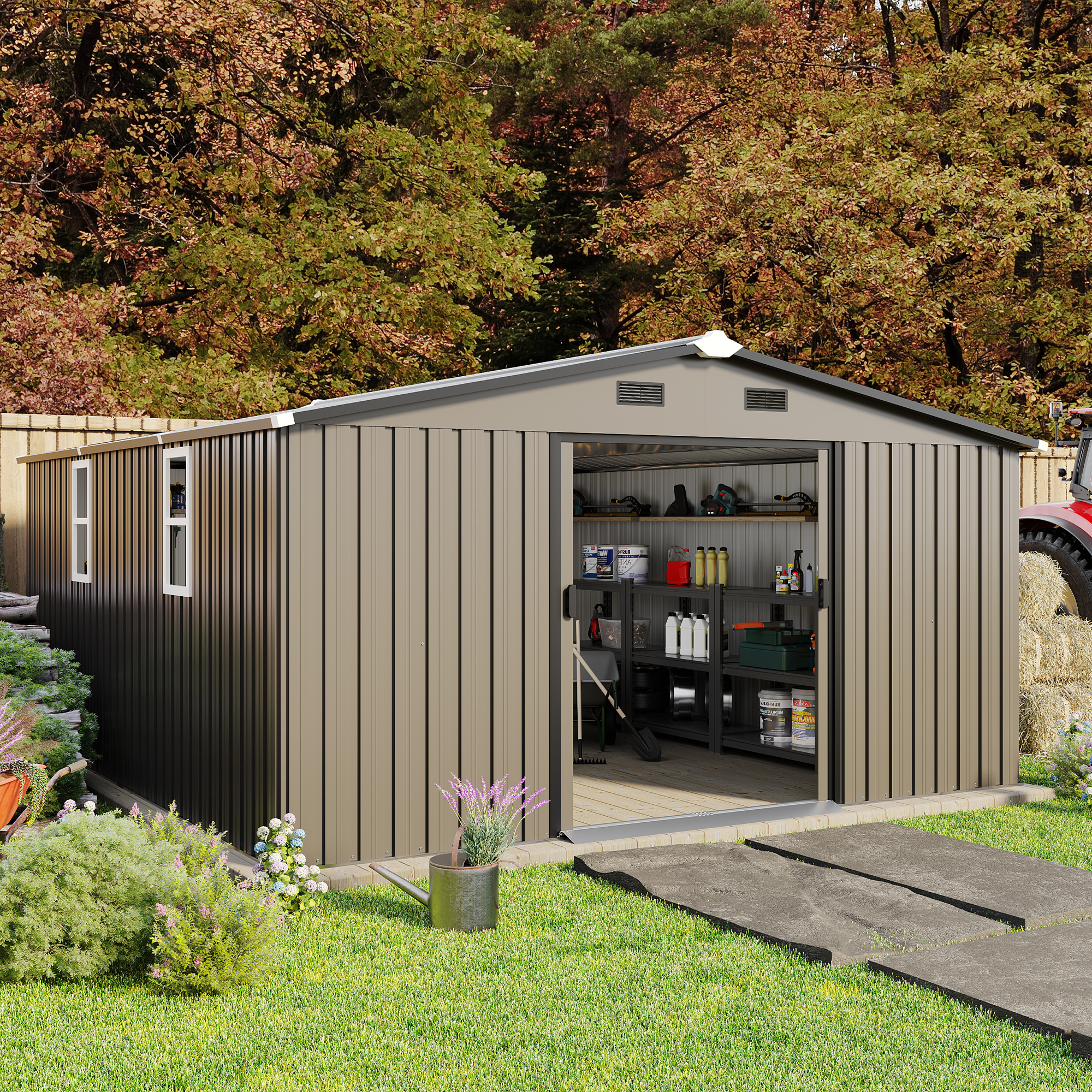 Campcraft 10x12ft 0.23mm Color Steel Plate, Surface Protective Film, Two Daylight Windows, A Practical And Thoughtful Gift,two Colors Can Be Freely Selected Storage Sheds Campcraft 10x12ft 0.23mm Color Steel Plate, Surface Protective Film, Two Daylight Windows, A Practical And Thoughtful Gift,two Colors Can Be Freely Selected Storage Sheds