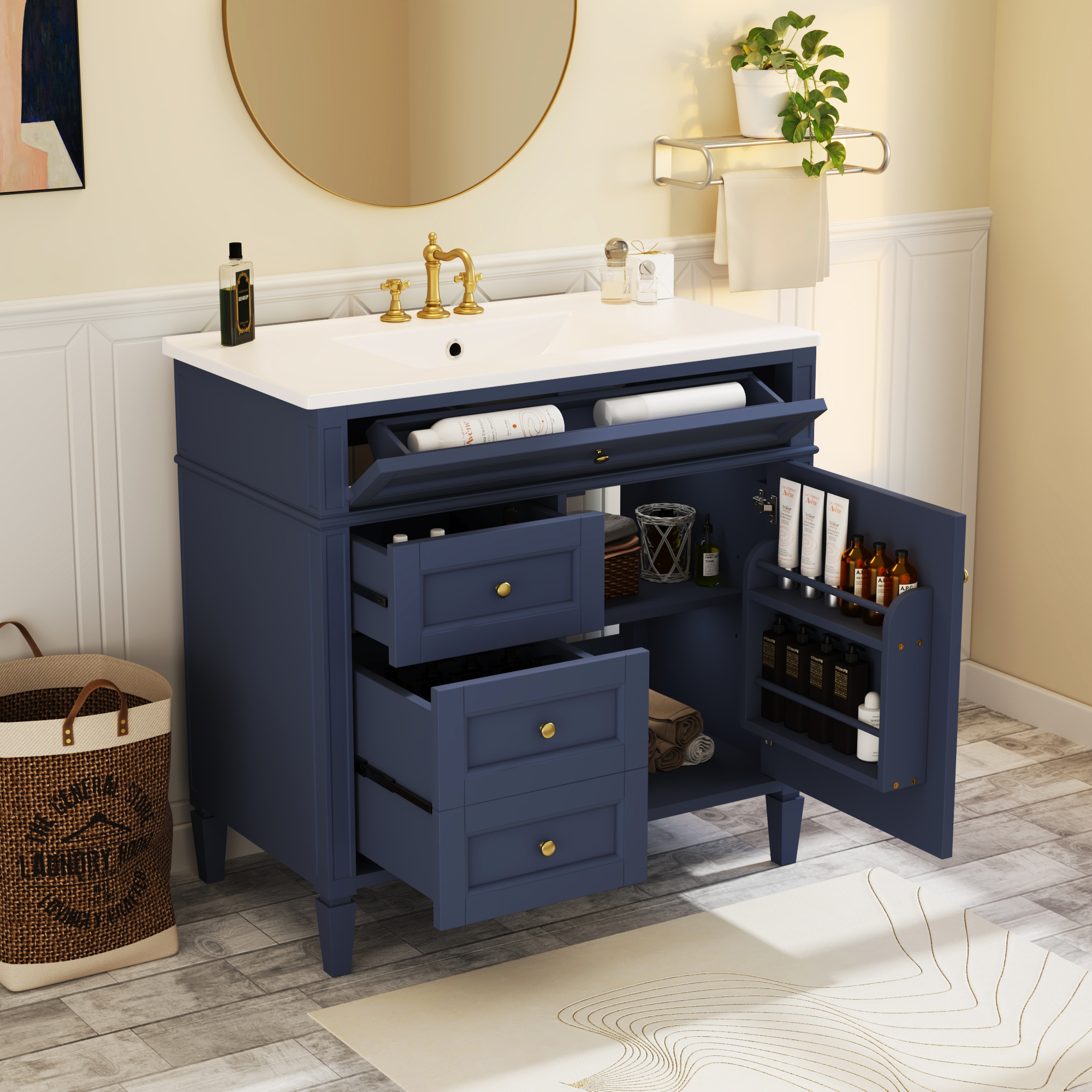 36'' Bathroom Vanity with Top Sink, Modern Bathroom Storage Cabinet with 2 Drawers and a Tip-out Drawer, Single Sink Bathroom Vanity 36'' Bathroom Vanity with Top Sink, Modern Bathroom Storage Cabinet with 2 Drawers and a Tip-out Drawer, Single Sink Bathroom Vanity