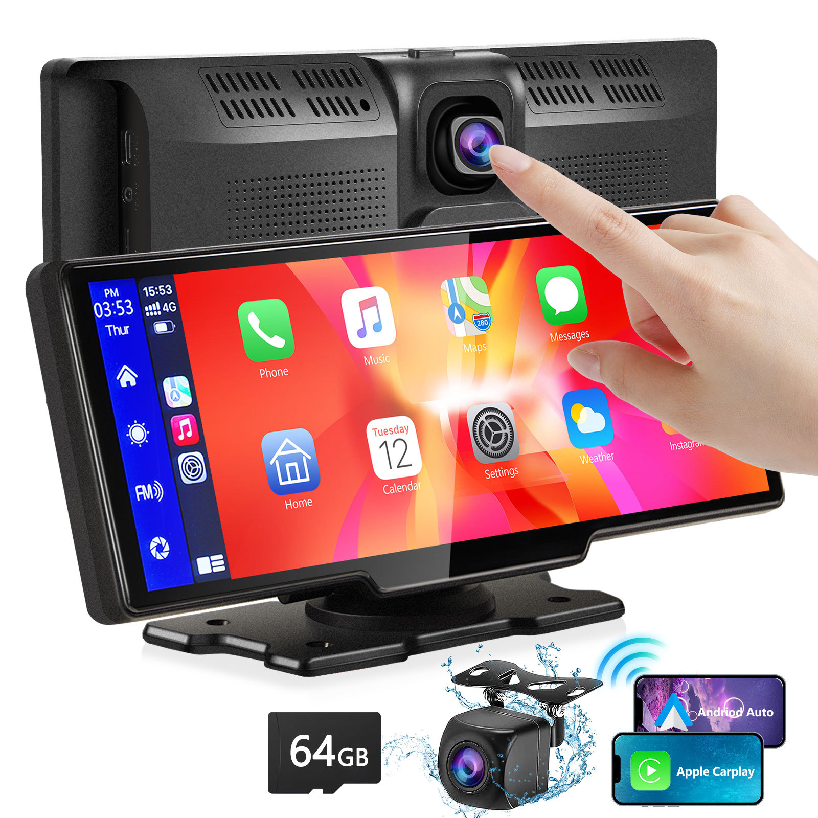 a27ca11a-5a09-400f-9a42-5583a34effc3-1.jpg Portable Wireless Carplay With 2.5K Camera, 1080P Back Cam 9.3inches Ultra HD Android Auto Car Play Screen For Car DVR Loop R