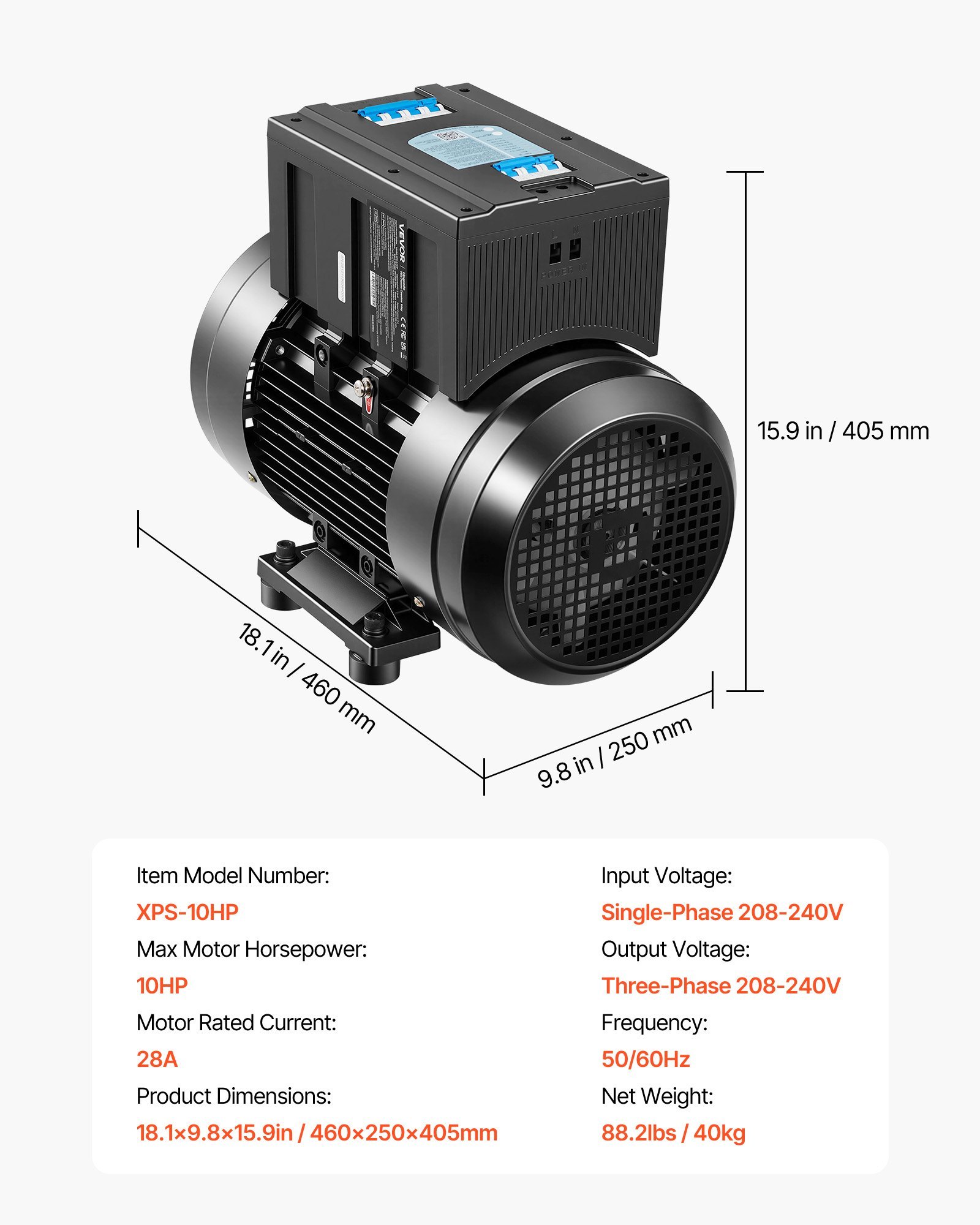 Single Phase To 3-Phase Rotary Converter, 10HP 28A 208-240V Input/Output Rotary Phase Converter - Expandable To Higher Horsepower For Heavy-Load Equipment Single Phase To 3-Phase Rotary Converter, 10HP 28A 208-240V Input/Output Rotary Phase Converter - Expandable To Higher Horsepower For Heavy-Load Equipment