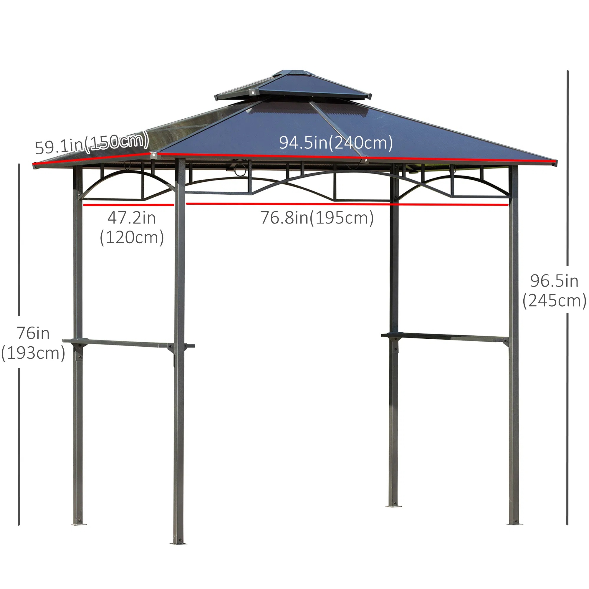 b28f65904040402fb28c41daeae96af7.jpg 8' x 5' Hardtop Grill Gazebo, Aluminium BBQ Canopy Gazebo, Outdoor Canopy with Side Shelves & Double Roof - Image 3