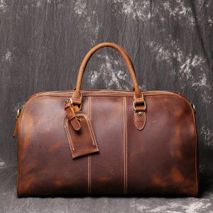 Men's Leather Hand Travel One Shoulder Crossbody Duffel Bag - Image 1