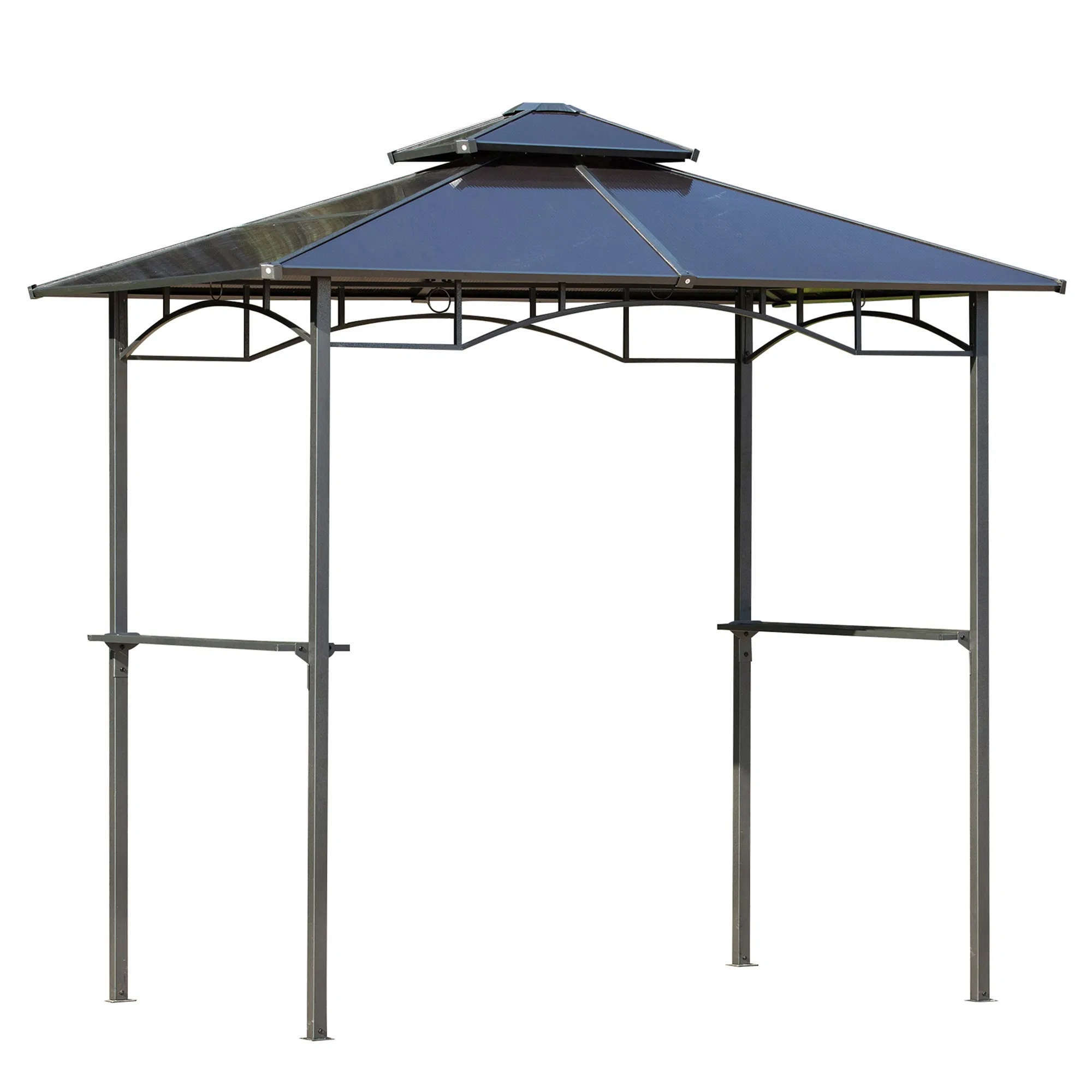 8' x 5' Hardtop Grill Gazebo, Aluminium BBQ Canopy Gazebo, Outdoor Canopy with Side Shelves & Double Roof 8' x 5' Hardtop Grill Gazebo, Aluminium BBQ Canopy Gazebo, Outdoor Canopy with Side Shelves & Double Roof