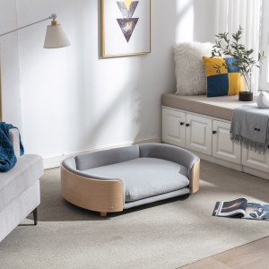 Scandinavian style Elevated Dog Bed Pet Sofa With Solid Wood legs and Bent Wood Back, Velvet Cushion,Large Size - Image 1