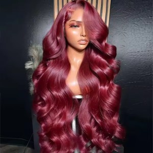 13x6 Human Hair Lace Wig, High-Definition Burgundy Lace Wig, Human Hair With Aligned Cuticle Layer, Indian Hair Wig - Image 1