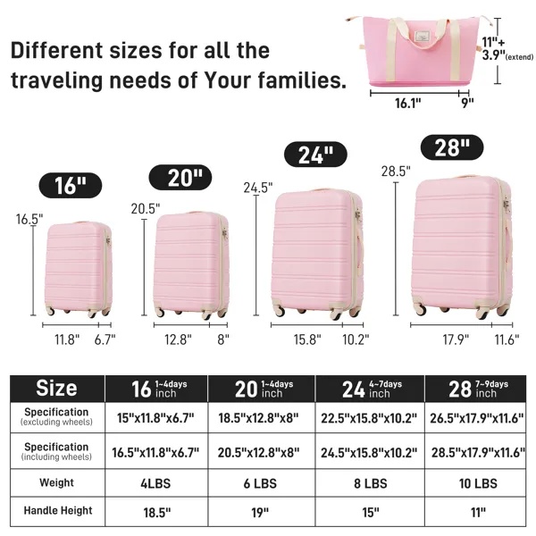 fe8faa22d23e4f109e2c084798ebbc85.jpg Hardshell Luggage Sets 4 pcs + Bag Spinner Suitcase with TSA Lock Lightweight-16"+20"+24"+28" Luggages - Image 2